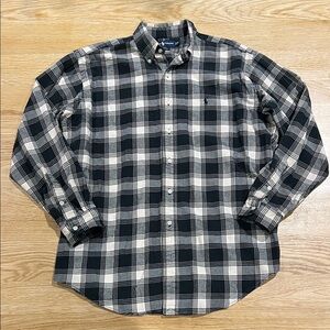 Ralph Lauren Blake 100% cotton black & white checkered plaid print flannel shirt